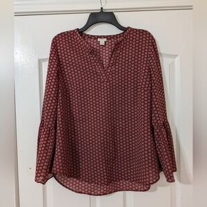J. Crew Burgundy Patterned‎ Long Sleeve Blouse
